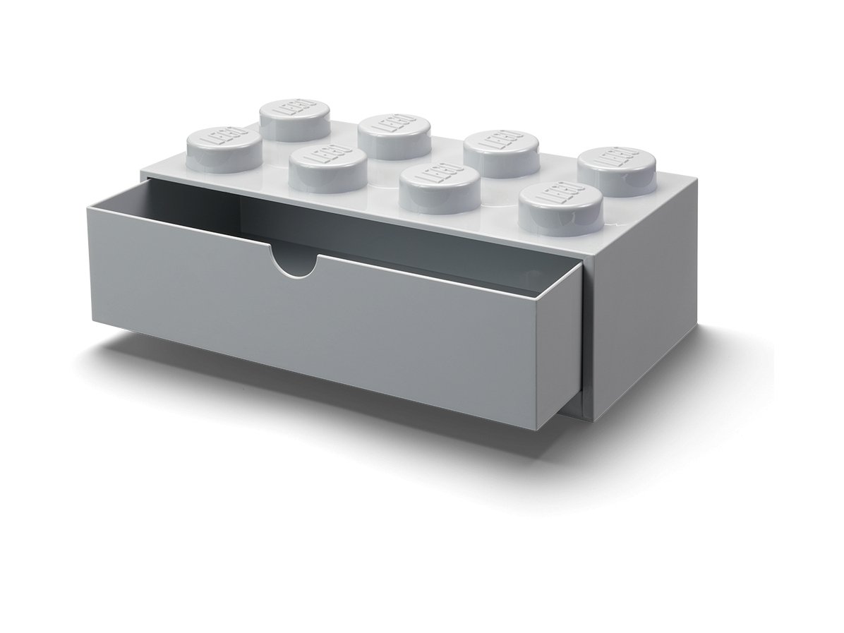 LEGO 5006878 Pudełko na biurko z szufladą w kształcie klocka z 8 wypustkami – szare