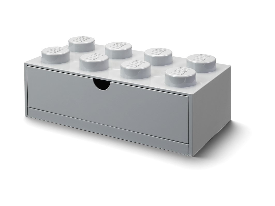 LEGO Pudełko na biurko z szufladą w kształcie klocka z 8 wypustkami – szare 5006878